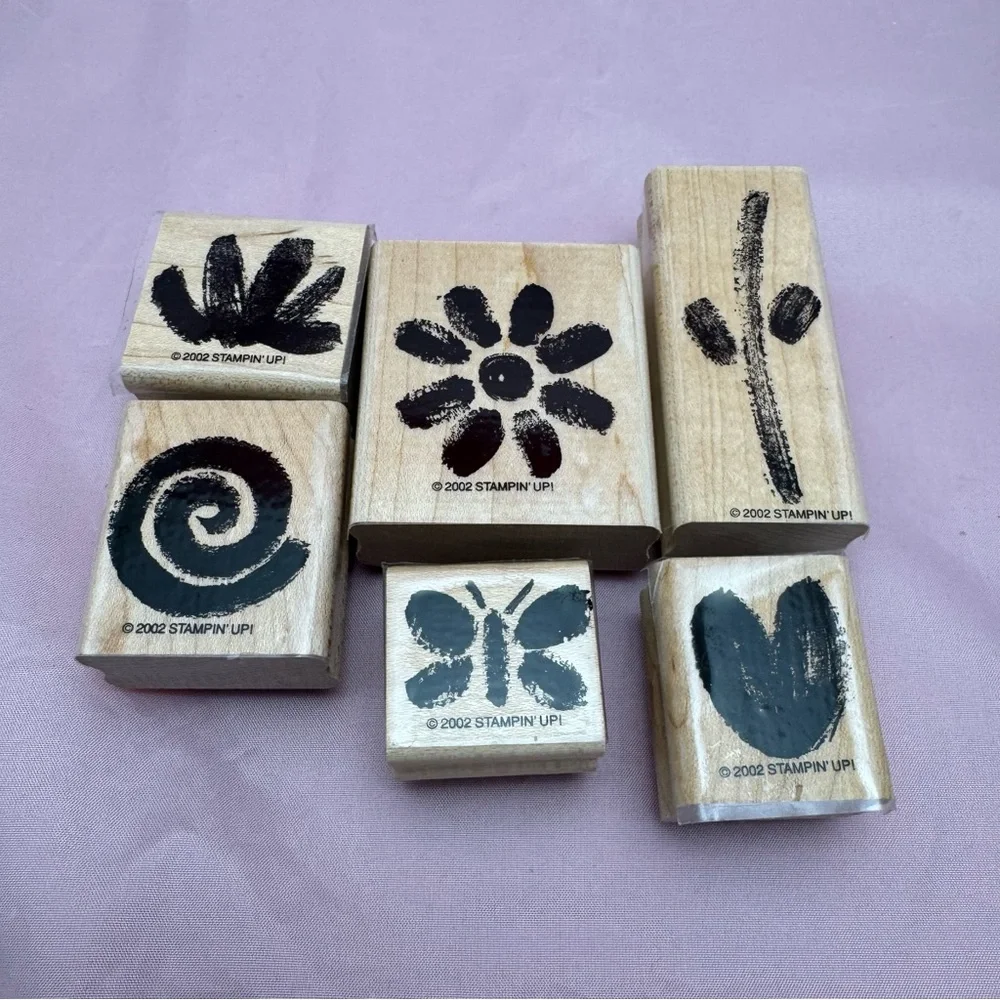Stampin’ Up! Painted Garden Stamp Set of 6 🌸 Butterfly Flower Heart Spiral